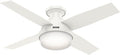 Hunter 44 inch Indoor Ceiling Fan with LED Light and Remote Control - White Modern Ceiling Fan, Low Profile Mount, 4 Blades, For Bedroom, Living Room, or Kitchen, Quiet - Dempsey 59244, Fresh White | with LED Light and Remote Control, Low Profile Mount...