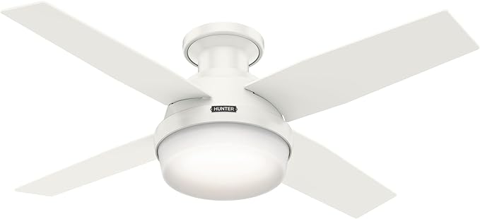 Hunter 44 inch Indoor Ceiling Fan with LED Light and Remote Control - White Modern Ceiling Fan, Low Profile Mount, 4 Blades, For Bedroom, Living Room, or Kitchen, Quiet - Dempsey 59244, Fresh White | with LED Light and Remote Control, Low Profile Mount...
