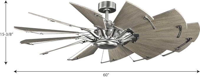 Progress Lighting Springer Collection DC Motor Farmhouse Windmill Ceiling Fan, Antique Nickel, 12-Blade (60" W x 17-3/8" H) P250000-081