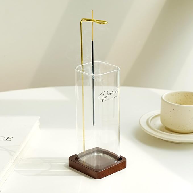 Incense Holder, Multi-Purpose Design Glass Incense Burner ash Catcher with Brass Incense Stick Holder for Home Decor Yoga Spa Madiation (Glass)