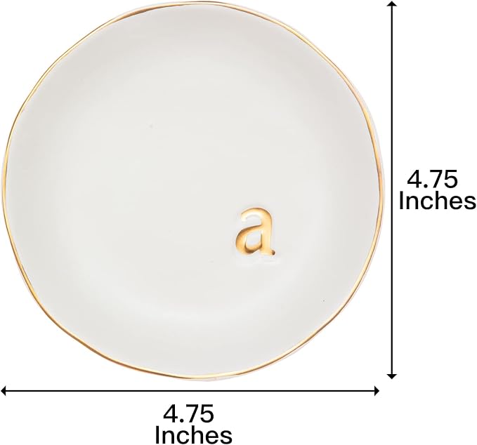 COLLECTIVE HOME Ceramic Jewelry Tray, Trinket Dish, Gifts for Women (A) | Mother's Day, Birthday, Christmas, Engagement Gifts, Vanity, Nightstand Decor, Embossed Gold Monogram Ring Dish with Gift Box