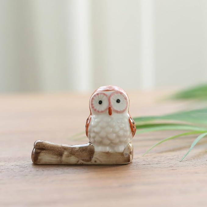 Set of 3, Japanese Handmade Mini Cute Owl Ceramic Incense Stick Holder, Adorable Animal Theme Inscent Tray for Home Decor Yoga Spa Meditation, 2 inches