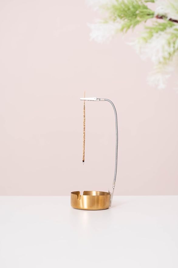 Modern Incense Holder with Flexible Metal Stand, Silver Ash Collector Base, Minimalist Design for Home Meditation and Aromatherapy.