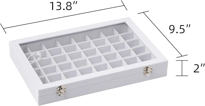 Frebeauty 48 Grid Earring Organizer,Velvet Jewelry Tray with Clear Lid | Drawer Jewelry Organizer for Rings Studs Beads,Adjustable Dividers,Dustproof,Earring Storage,Trinket Box,13.8×9.5Inches