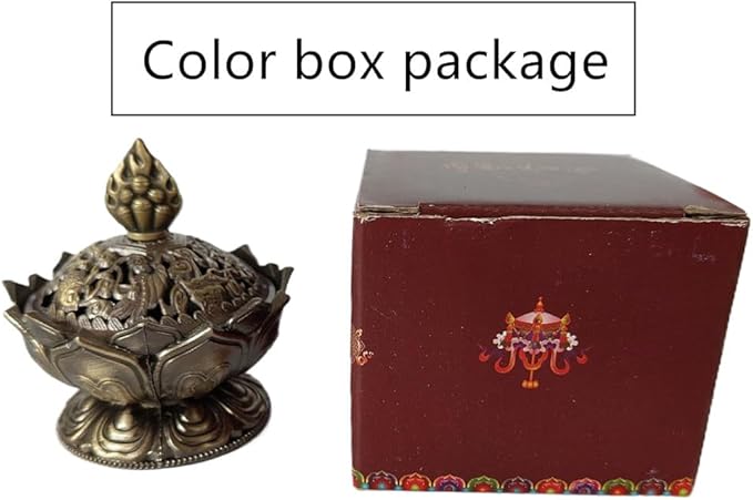 Lotus Flower Cone Incense Burner, Classic Metal Mini Vintage Charcoal Incenses Burner Holder for Stick (Bronze)