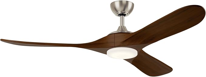 KICHLER Mylo 60 in Modern Ceiling Fan with Light and Remote, Brushed Nickel with Natural Walnut Wood Blades, 6-Speed Control, Satin Etch Cased Opal Glass, 310560NI