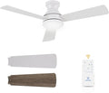 42" Ceiling Fan Flush Mount: Low Profile with Light and Remote - Quiet Reversible DC Motor - Light Memory Function & 3CCT Dimmable for Den Home Office (Matte White)
