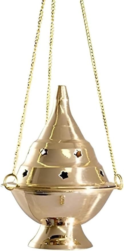 FASHCRAFT Brass Hanging Incense Burner with Chain – Star Cut Design, Antique Finish Loban Dhoop Dani for Home Temple & Puja Room Fragrance – 4.5 Inches Height