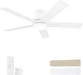 POCHFAN 52 Inch White Ceiling Fans with Lights and Remote,LED Low Profile Flush Mount Ceiling Fan for Bedroom,Living Room, with Quiet DC Motor,Dimmable 6 Speeds