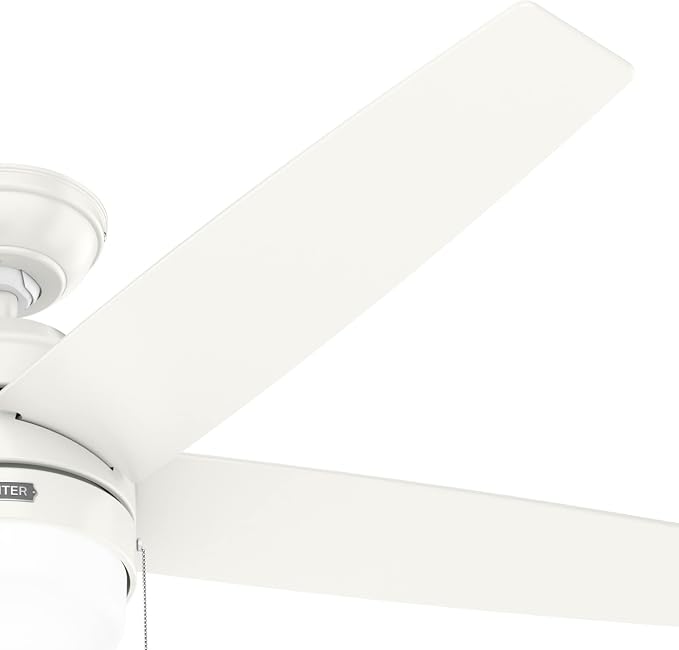 Hunter Bardot, Indoor, Ceiling Fan, Modern, 5 Blades, 52 inch, Fresh White | with LED Light and Pull Chain, Standard Mount, For Bedroom, Living Room, Kitchen, 52493