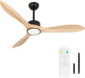 Wood Ceiling Fan with Lights,52Inch Ceiling Fans with Remote Control,Dimmable Light,3 CCT,6 Speeds,Noiseless DC Motor,2 downrod,Ceiling Fan for Bedroom,Living Room,Indoor