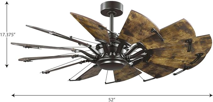 Progress Lighting Springer Collection DC Motor Farmhouse Windmill Ceiling Fan, Architectural Bronze, 12-Blade (52" W x 17-3/8" H) P250065-129