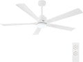 ELEHINSER 52" Modern Ceiling Fan with Light and Remote Control, 5 Solid Wood Blades 6-Speed Noiseless Reversible DC Motor, Ceiling Fan for Bedroom Dinning Living Room, White