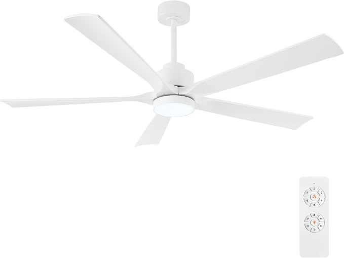 ELEHINSER 52" Modern Ceiling Fan with Light and Remote Control, 5 Solid Wood Blades 6-Speed Noiseless Reversible DC Motor, Ceiling Fan for Bedroom Dinning Living Room, White