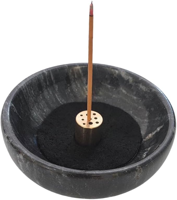 Handmade Natural Marble Incense Holder 9 Hole Design Ash Catcher Tray for Incense Sticks, Palo Santo & White Sage | Durable Home Decor Gift for Meditation, Yoga (Black)