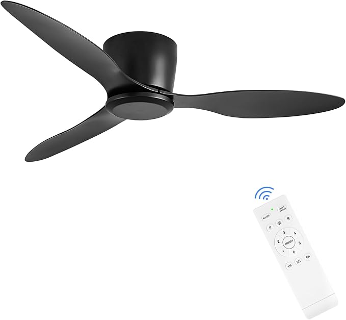 Ceiling Fans No Light with Remote Control Flush Mount 42 Inch Black | Low Profile Ceiling Fan Without Lights 6 Speed Reversible FCC Timing, ABS blades, quiet operation, pure copper motor