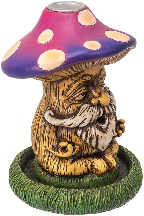 Pacific Giftware Mushroom Gnome Backflow Incense Burner – Relaxing Mushroom Gnome Handcrafted Decorative Piece for Home and Garden - Relaxation and Meditation