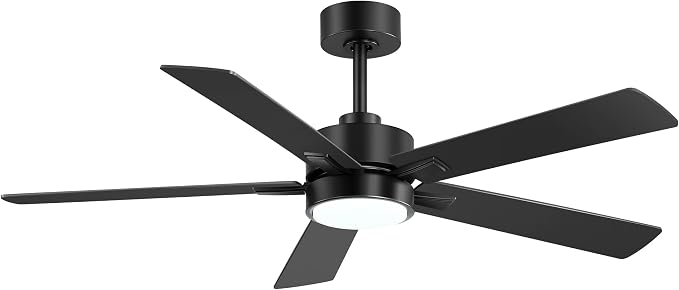 Ceiling Fans with LED Lights, 52 Inch 5-Blade Ceiling Fan Remote Control, Industrial Ceiling Fan with Reversible DC Motor, Downrod Mount LED Ceiling Light Chandelier for Bedroom (Black)