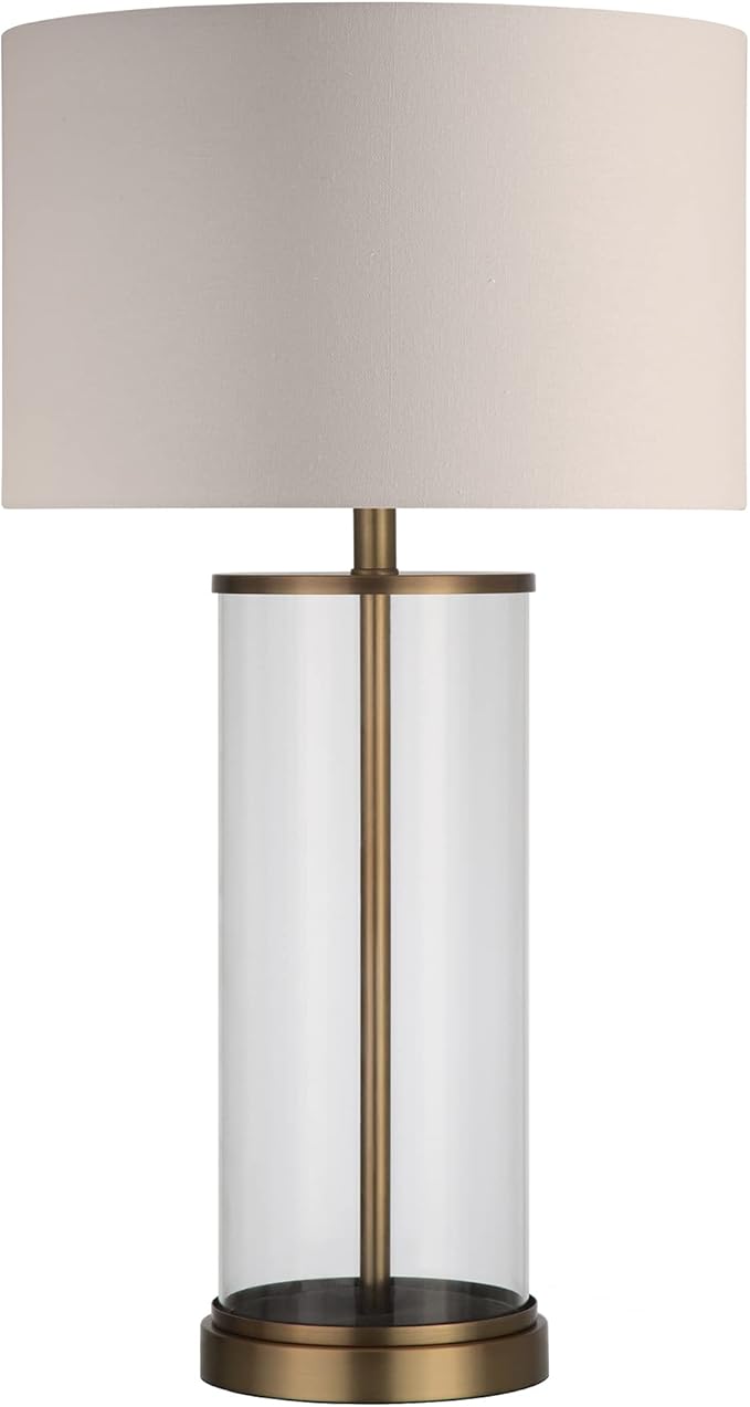 Henn&Hart 28" Tall Table Lamp with Fabric Shade in Antique Brass/White, Lamp, Desk Lamp for Home or Office