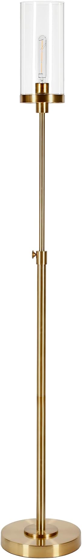 Henn&Hart 66" Industrial 1-Light Floor Lamp with Clear Glass Cylinder Shade for Living Room, Bedroom, or Office, Gold