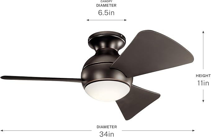 Kichler 330150OZ 34 Inch Sola Ceiling Fan LED, 3 Speed Wall Control, Olde Bronze Finish with Olde Bronze Blades.