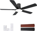 SNJ 52 Inch Black Ceiling Fans with Lights and Remote,Flush Mount Low Profile 5 Blades Ceiling Fan,Dimmable Quiet Reversible DC Motor for,Living Room,Bedroom and Patio