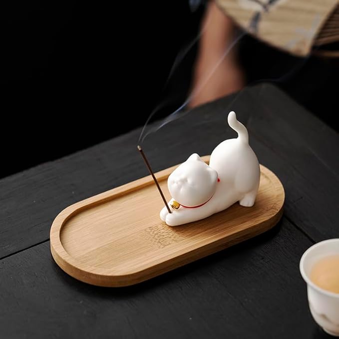 Cute Design Cat Ceramic Cat Incense Holder Set - Perfect for Meditation, Yoga, and Home Decor