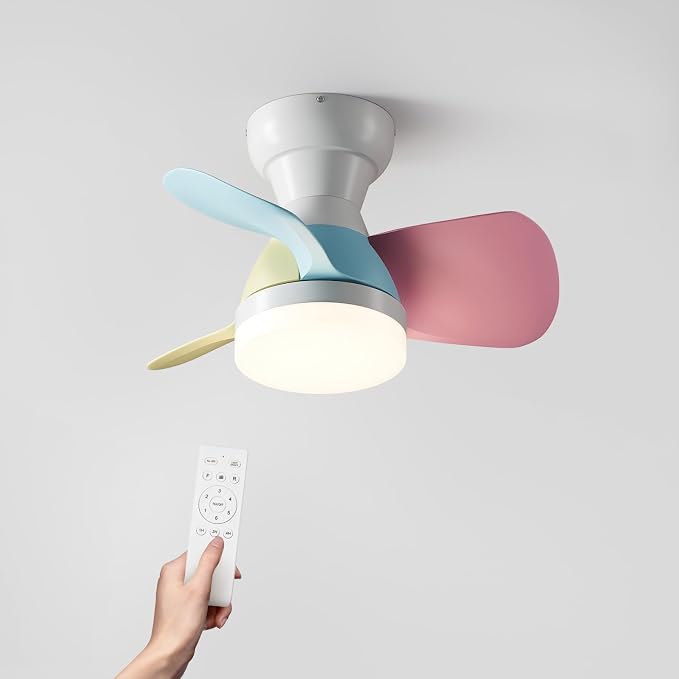 20 Inch Ceiling Fan with Light,3 color ABS blades, Colorful Small Ceiling Fan with Remote Control, Suitable for Living Room, Dining Room, Bedroom