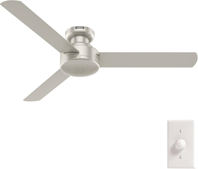 Hunter Presto, Indoor, Ceiling Fan, Wall Control, 52 inch, Matte Nickel | For Bedroom, Living Room, Kitchen, Home Office, 52409
