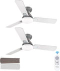 Amico 2 Pack Ceiling Fans with Lights, 42 inch Low Profile Ceiling fan with Light and Remote Control, Flush Mount, Reversible, 3CCT, Dimmable, Noiseless, Nickel Ceiling Fan for Bedroom, Indoor/Outdoor