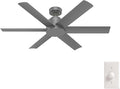 Hunter Kennicott, Outdoor or Indoor, Ceiling Fan, 52 inch, Matte Silver | No Light, Standard Mount, Wall Control, 6 Blades, For Living Room, Patio, Porch, Garage, 51179