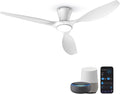TALOYA 52 Inch Smart Ceiling Fans with Lights Led Remote Control Flush Mount Low Profile for Bedroom Farmhouse Patio Outdoor Living Room Kitchen Dining Room,DC Motor,Reversible,White