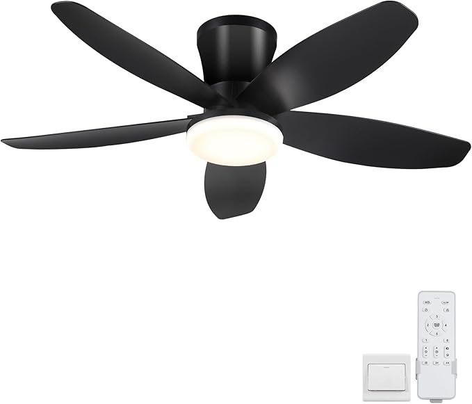 Surtime Ceiling Fans with Lights-36 Low Profile Ceiling Fan with Light and Remote Control,Flush Mount,DC Reversible,LED Dimmable Blakc Ceiling Fans for Bedroom,Indoor/Outdoor Patio Use