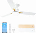 LANMEL 42 Inch Flush Mount Ceiling Fan with Light, App&Remote Control, Low Profile Modern Ceiling Fan, 6 Speed, Reversible, 3000k-6500k Dimmable LED, Quiet DC Motor for Indoor Outdoor, Gold White