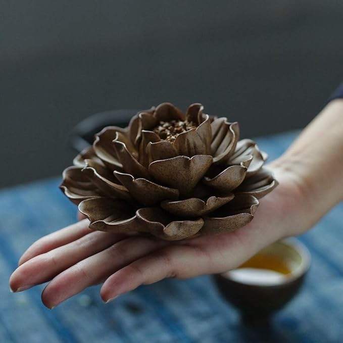 Collectible Handmade Chinese Ceramics, Large Ceramic Incense Stick Holder, Handicraft Lotus Fountain Backflow Incense Burner Bowl Ash Catcher Inscent Tray for Home Decor and Gift, 4.62 Inch, Gray