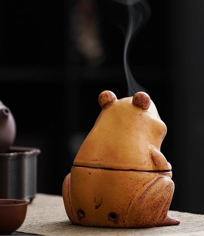 Frog Incense Holder with Lid Coil Incense Burner Ceramic Cone Incense Holder for Bedroom Yoga Room