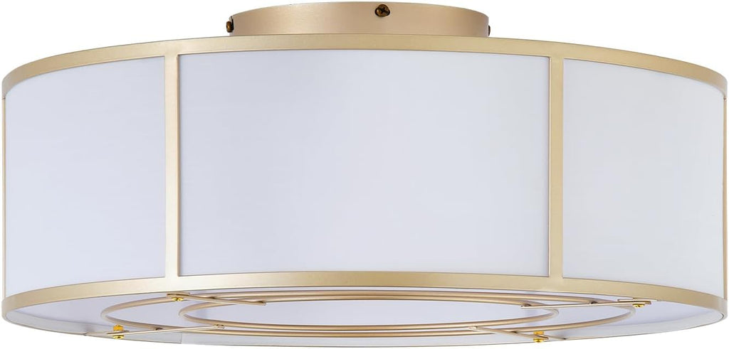 Low Profile Ceiling Fans with Lights, 20" Flush Mount Ceiling Fan with Light, Gold and White Boho Bladeless with 6 Speeds Remote Control for Bedroom, Nursery, Living Room