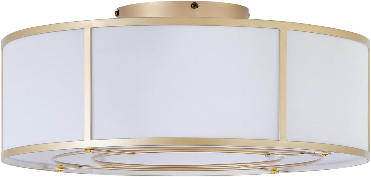 Low Profile Ceiling Fans with Lights, 20" Flush Mount Ceiling Fan with Light, Gold and White Boho Bladeless with 6 Speeds Remote Control for Bedroom, Nursery, Living Room