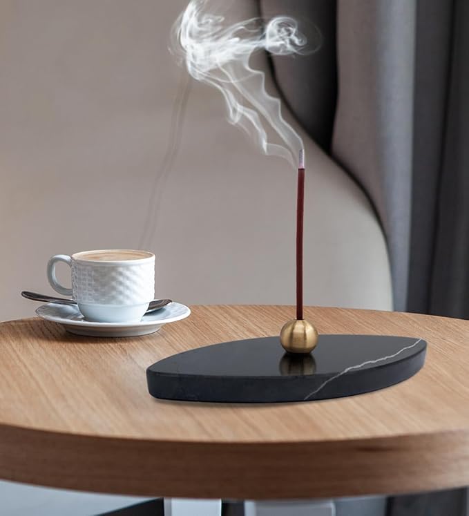 Sermo Ovoid Marble Incense Holder Burner (Night - Black)