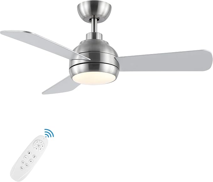 42 Inch Downrod Ceiling Fan with Light, 3 Wood Blades | Remote Control,Reversible Quiet DC Motor,Wood Blades,6 Speed,3CCT Dimmable for Bedroom,Living Room
