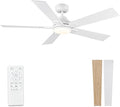 Modern Ceiling Fans with Lights - 52 inch Outdoor White Ceiling Fan with Light and Remote, Reversible DC Motor, 6-Speed Quiet 3CCT LED Dimmable for Bedroom, Indoor and Outdoor, Patios , ETL Listed