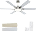 52 Inch Ceiling Fan with Light, 6 Wooden Blades, Brushed Nickel | Remote Control,Reversible Quiet DC Motor, 6-Speed, 3CCT Dimmable LED, Timer for Living Room, Bedroom, Office