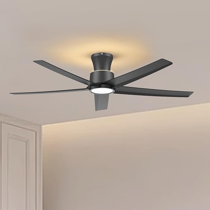 ocioc 52 Inch Ceiling Fans with Lights, Large Air Volume Ceiling Fan with Backlight, Ultra Quiet Reversible DC Motor with Remote（Black）