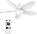 35 Inch Small Ceiling Fan with Led Lights Remote Low Profile White | Quiet 6 Speeds Adjust,Modern LED Dimmable,Memory for Light,2/4H Timer,DC Reversible,Bedroom Living Room Indoor/Outdoor Use
