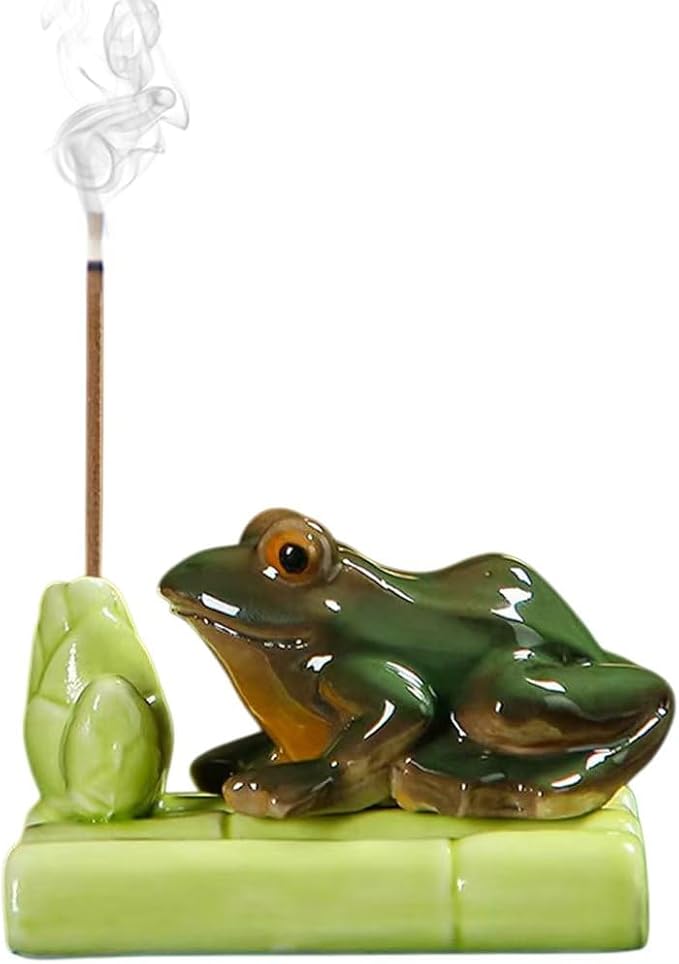 Frog Incense Holder, Ceramic Incense Cone Holder & Incense Holder for Sticks, Handmade Cone Incense Burner, Frog Figurine,Funny Frogs Ornament, Aromatherapy, Yoga & Meditation Zen Decor (Style A)