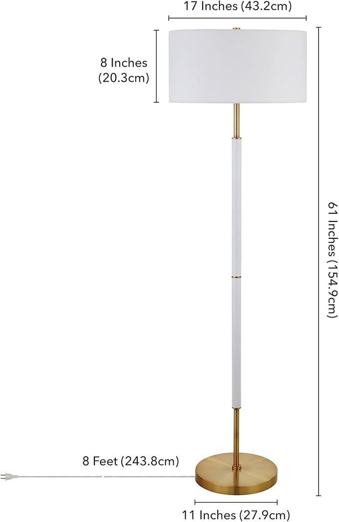 Henn&Hart 2-Light Floor Lamp with Fabric Shade in Matte White/Brass/White, Floor Lamp for Home Office, Bedroom, Living Room