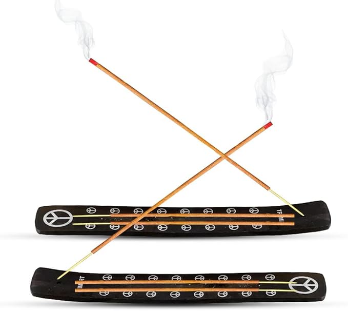 Black Incense Holder Burner Ash Catcher Wooden Fatti Plate Tray for Sticks and Cones Pack of 2