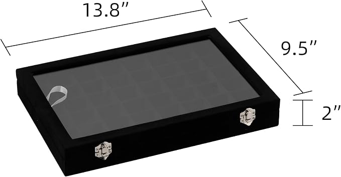 Frebeauty 48 Grid Earring Organizer,Velvet Jewelry Tray with Clear Lid | Drawer Jewelry Organizer for Rings Studs Beads,Adjustable Dividers,Dustproof,Earring Storage,Trinket Box,13.8×9.5Inches
