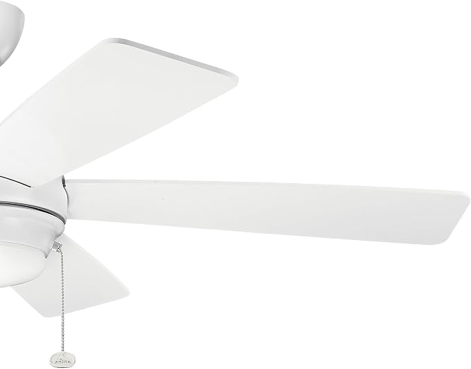 Kichler Starkk 52 in LED Ceiling Fan with Light, 5 Blade Modern White Ceiling Fan with Integrated LED Light and Downrod for Bedroom, Living Room, Kitchen, Dining Room, 330174MWH