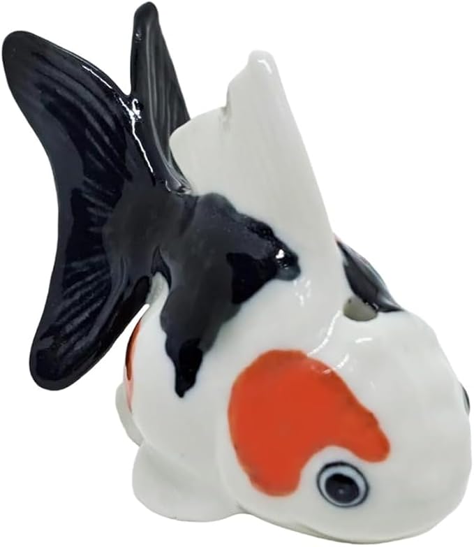 2¼" Black White Orange Goldfish Fish Elegant Ceramic Incense Stick Holder Artistic Collectible Figurine for Adult Collectors Sophisticated Accent Gift Handcrafted Porcelain Home Decor